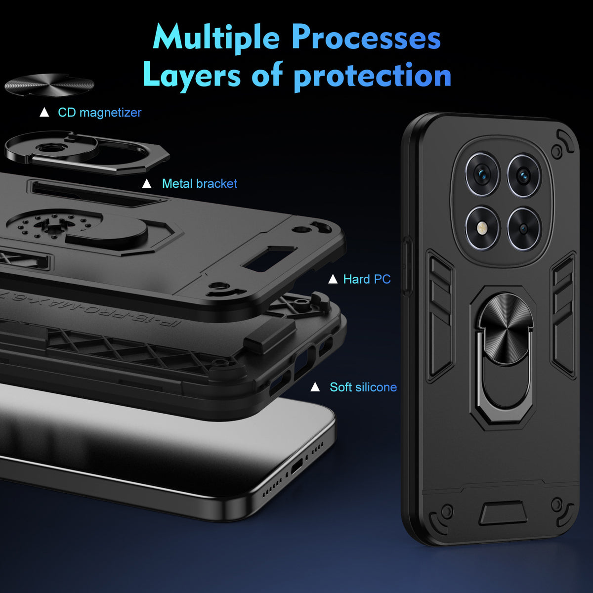 Shockproof phone case with hidden stand for Redmi Note 15 Pro+ 5G, fr