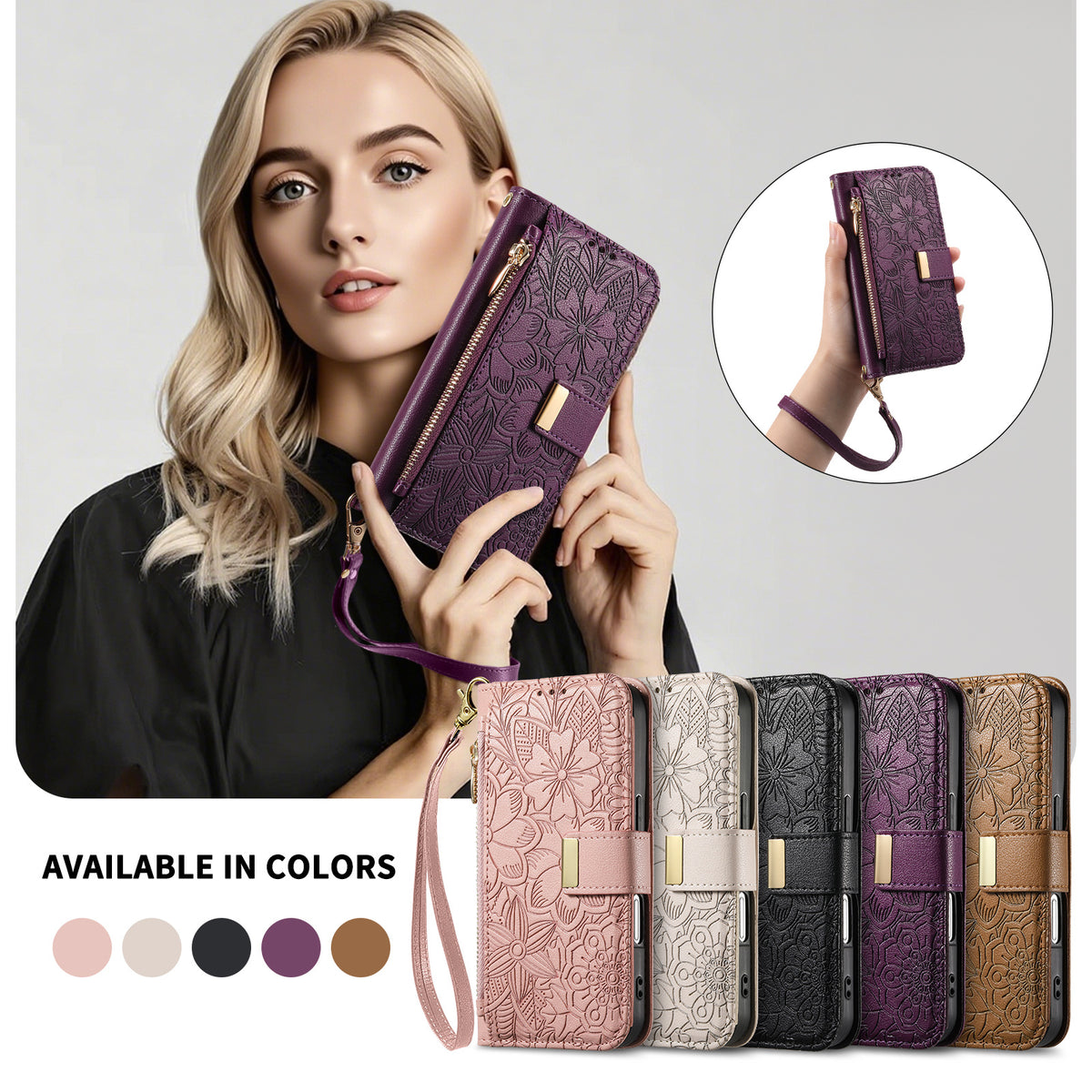 Floral PU Leather Foldable Wallet Case for iPhone 17 | Magnetic Closu