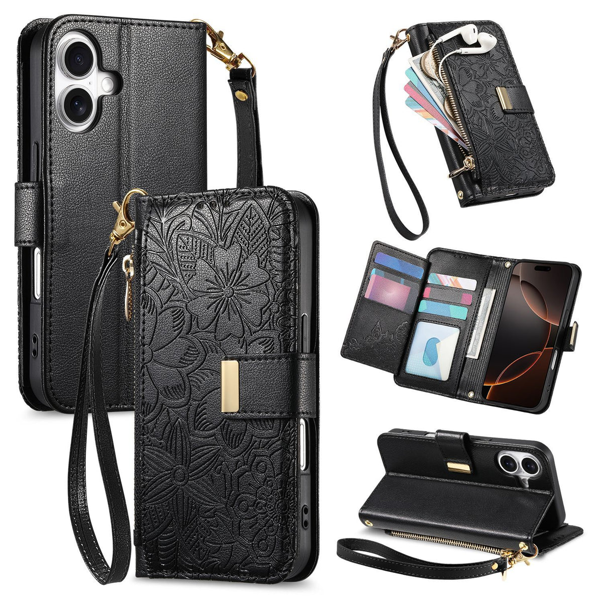 Floral PU Leather Foldable Wallet Case for iPhone 17 | Magnetic Closu