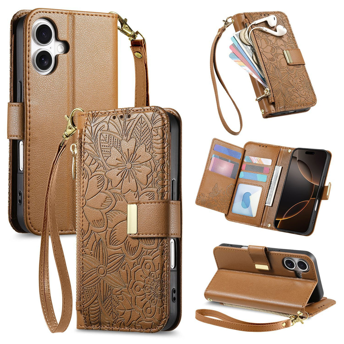 Floral PU Leather Foldable Wallet Case for iPhone 17 | Magnetic Closu
