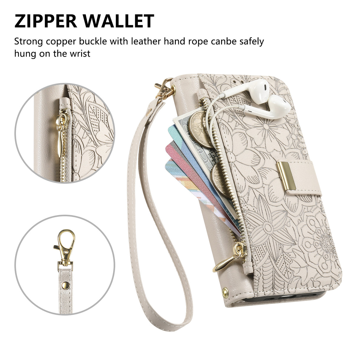 Floral PU Leather Foldable Wallet Case for iPhone 17 | Magnetic Closu