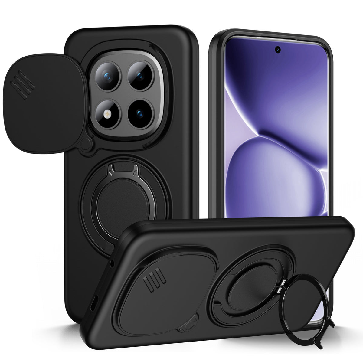 Silicone sliding window stand anti-drop phone case for Redmi Note 15 