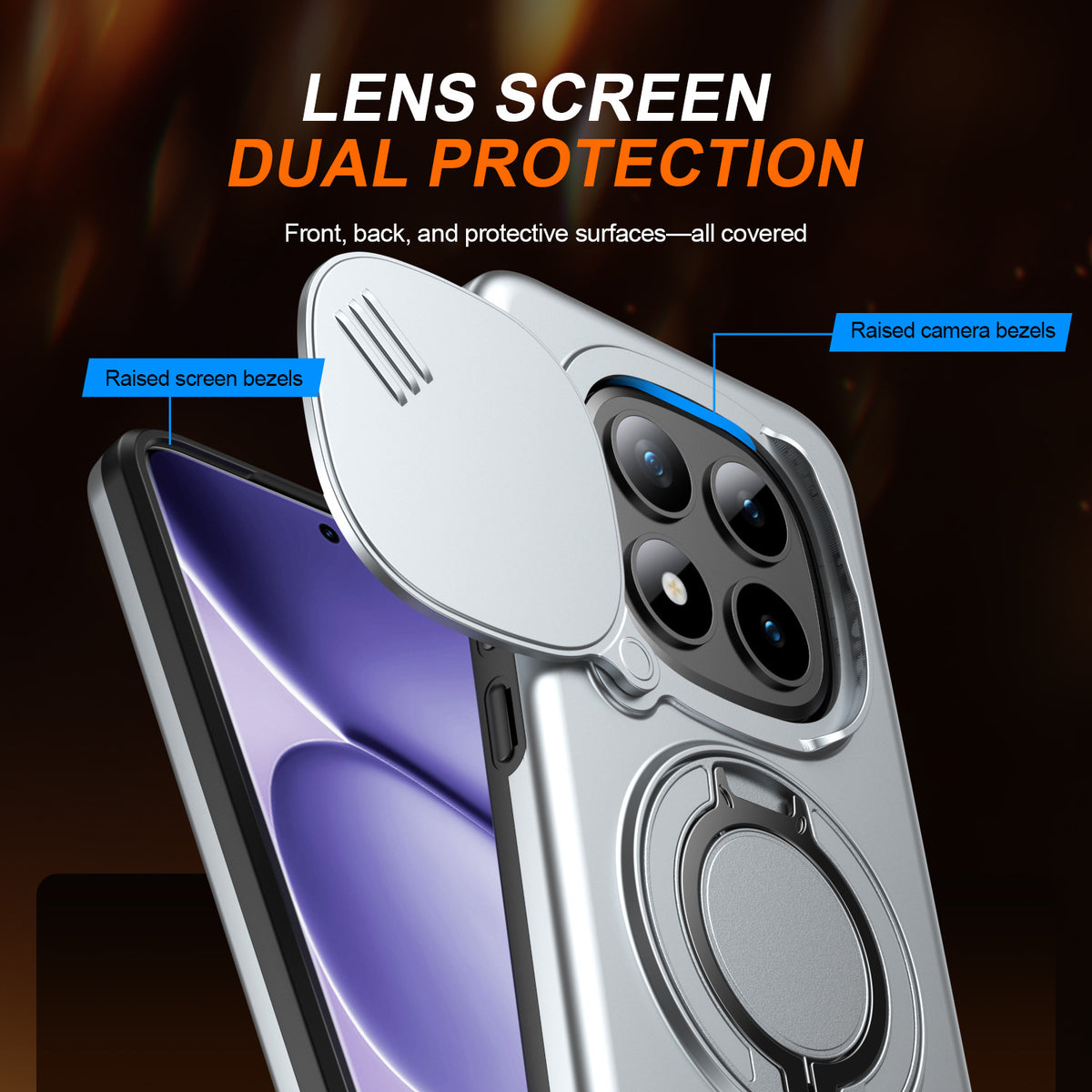 Silicone sliding window stand anti-drop phone case for Redmi Note 15 