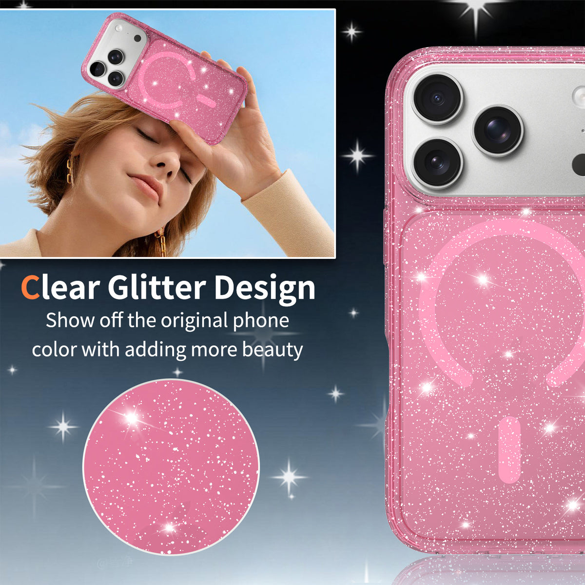Glitter Shockproof Magnetic Phone Case for iPhone 17 Pro