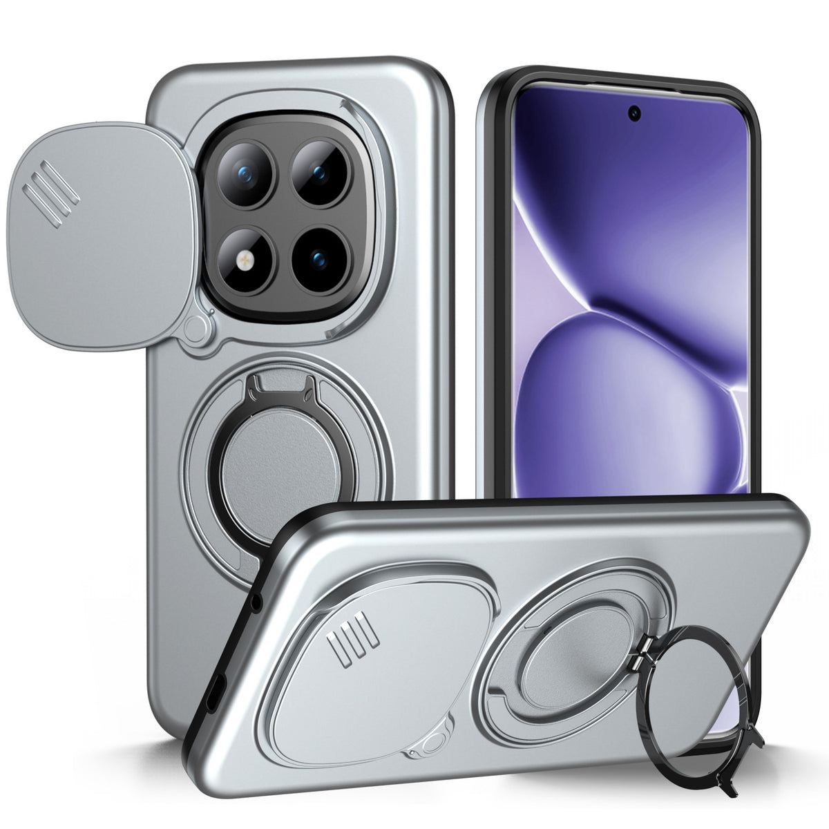 Silicone sliding window stand anti-drop phone case for Redmi Note 15 