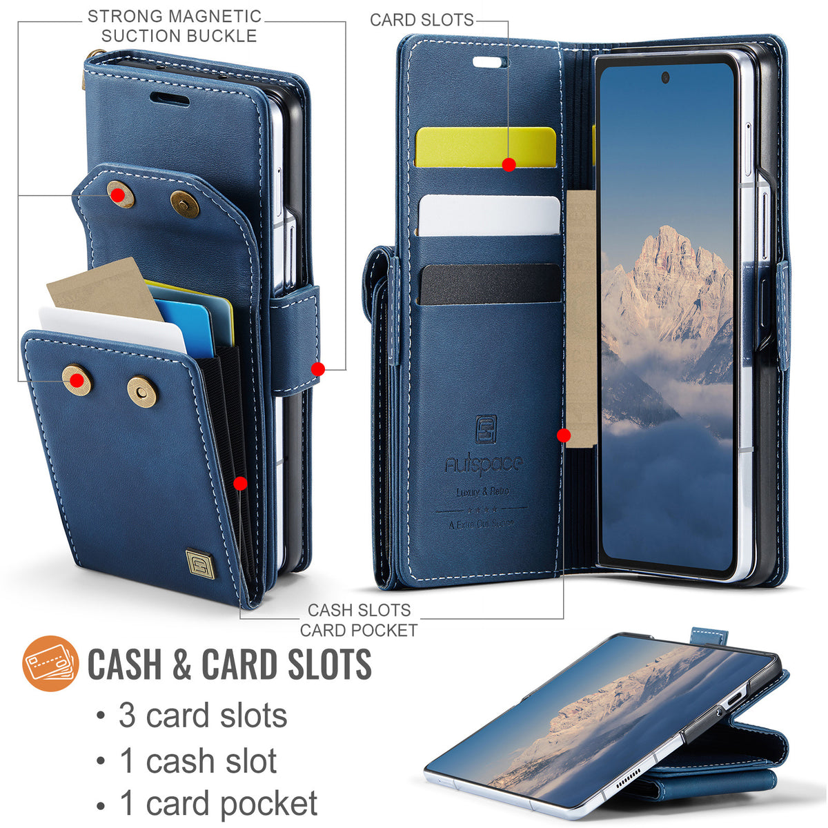 Card Holder Kickstand Phone Case for Samsung Galaxy Z Fold 5 RFID Blo