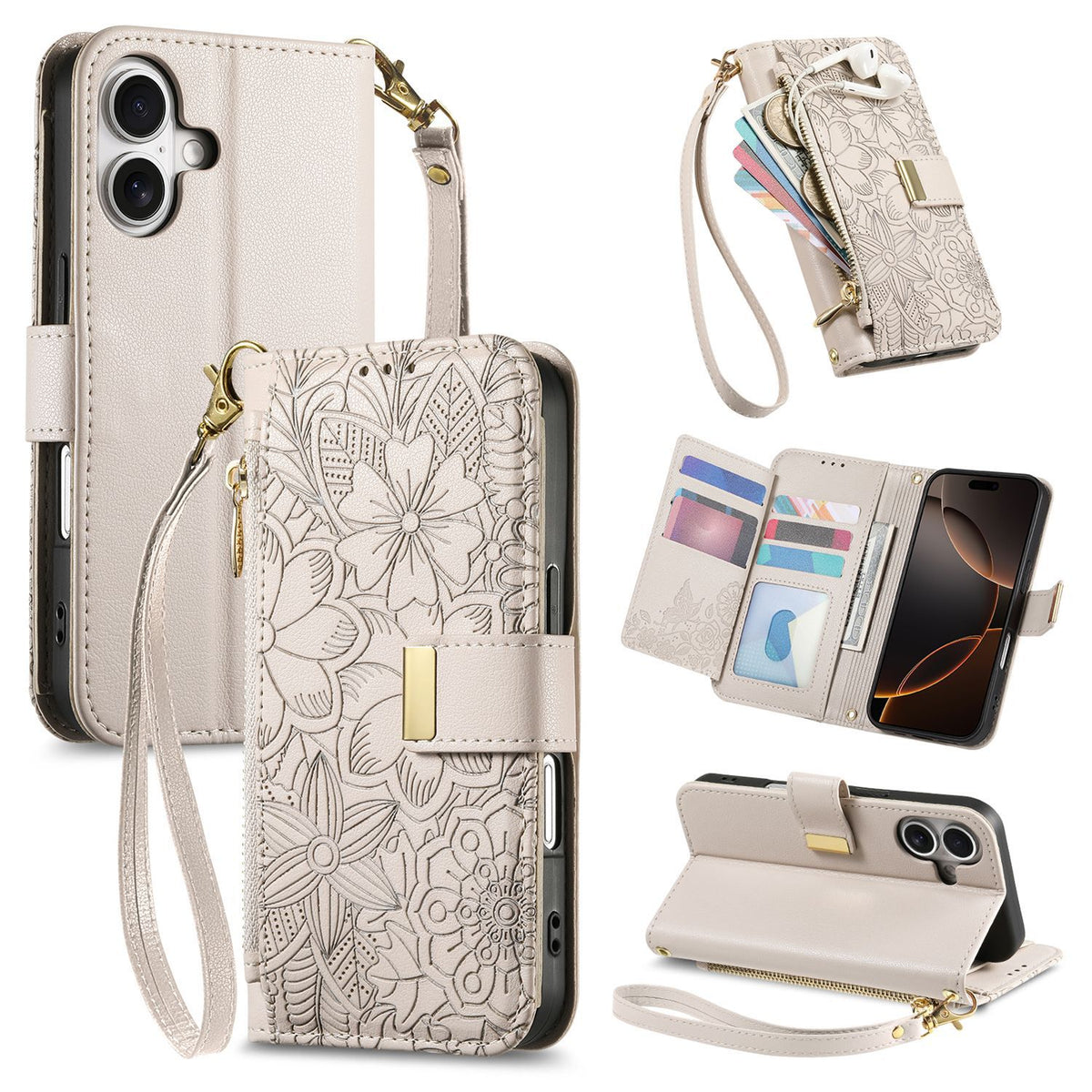 Floral PU Leather Foldable Wallet Case for iPhone 17 | Magnetic Closu