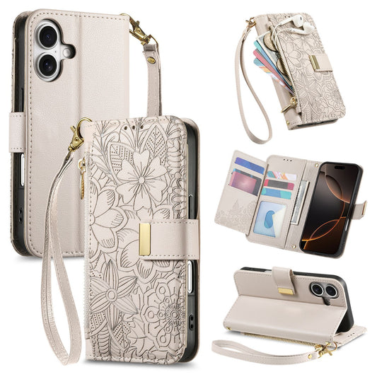 Floral PU Leather Foldable Wallet Case for iPhone 17 | Magnetic Closu