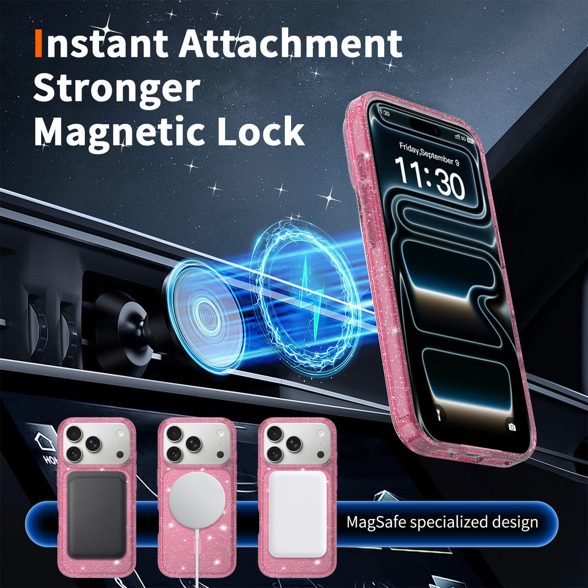 Glitter Shockproof Magnetic Phone Case for iPhone 17 Pro