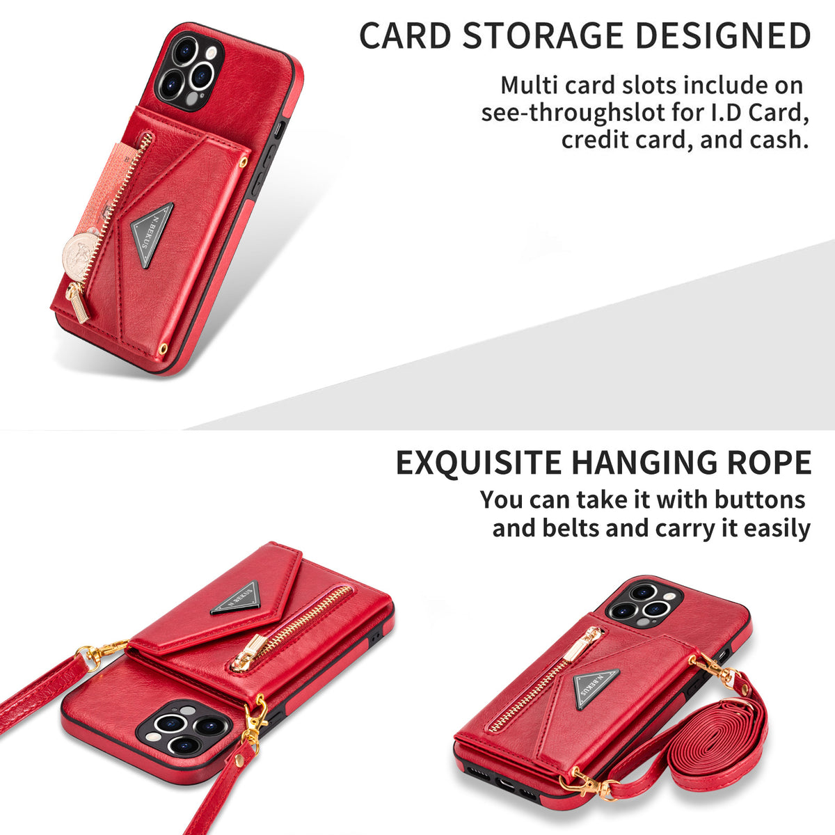 Leather Wallet Crossbody Phone Case for iPhone 16 Pro Max - Shockproo