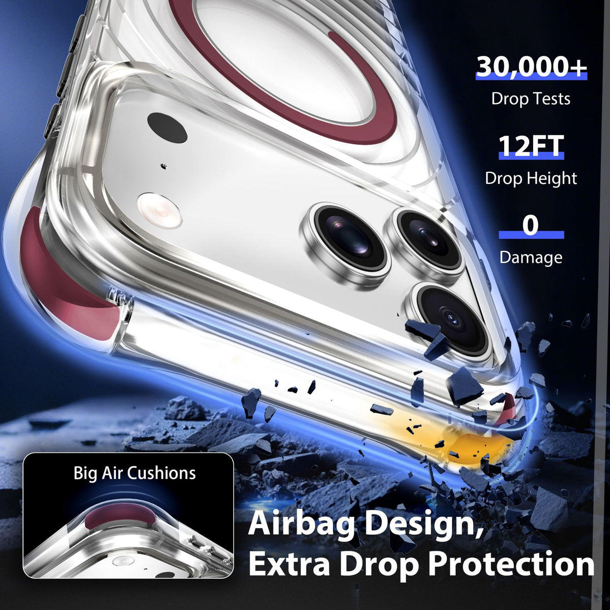 Shockproof Airbag Transparent Magnetic Phone Case for iPhone 17 Pro M