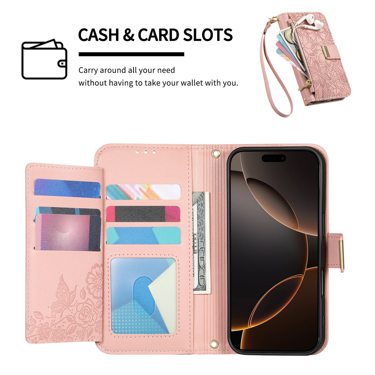 Floral PU Leather Foldable Wallet Case for iPhone 17 | Magnetic Closu