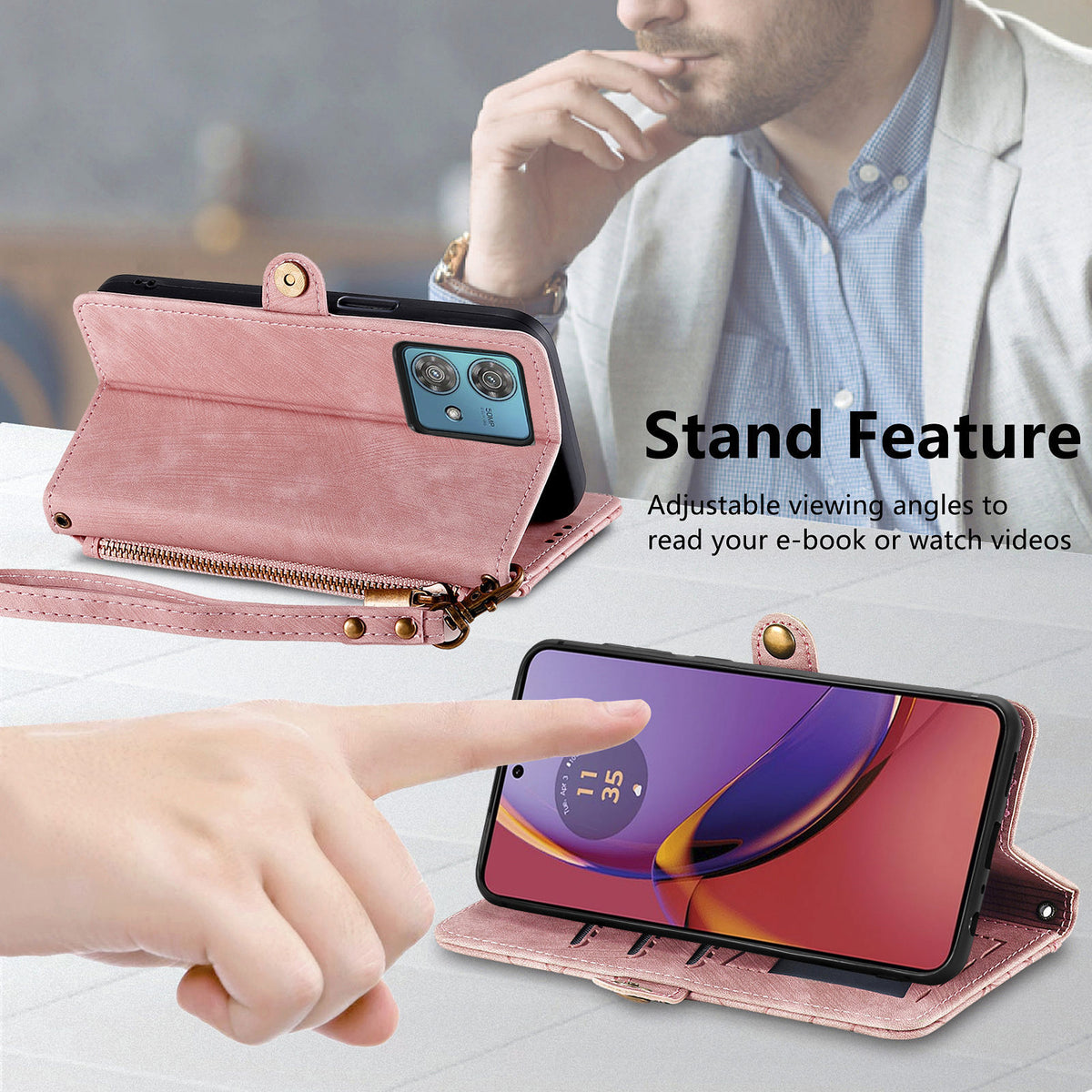 Anti-fraud TPU + leather phone case for Motorola Edge 60 Fusion