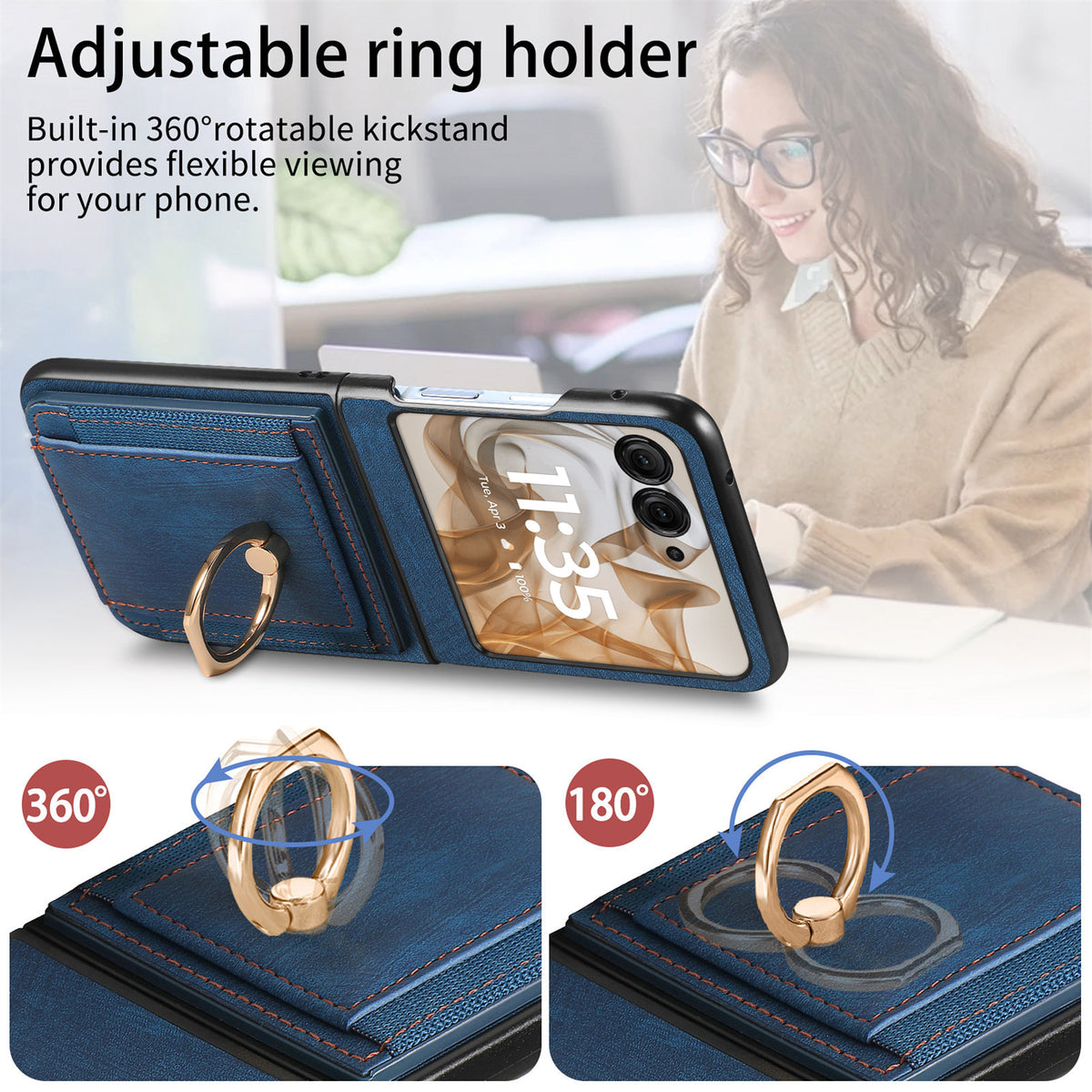 PU leather rotating ring holder protective case for Motorola Razr 70 Ultra
