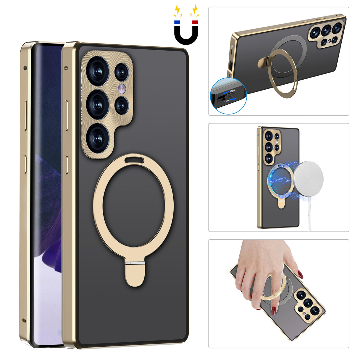Samsung-S25-Ultra-MagSafe-Kickstand-Metal-Shockproof-Case-Gold