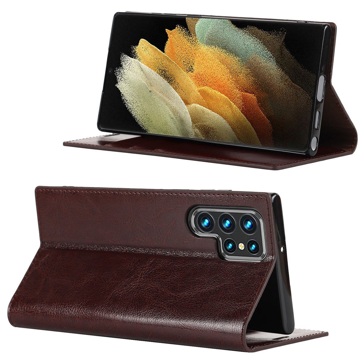 Premium leather wallet case for Samsung Galaxy S22 Ultra with card slots
