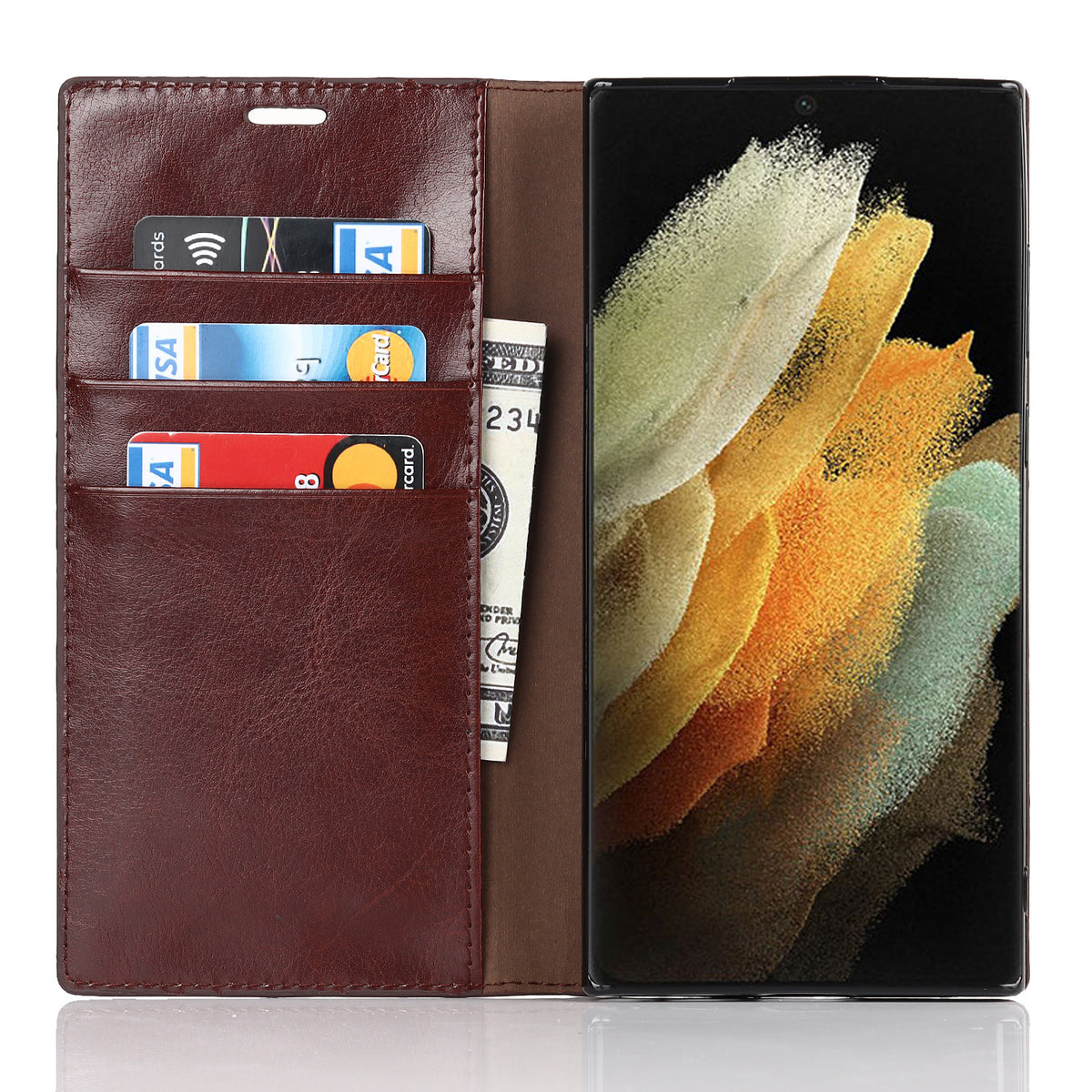 Premium leather wallet case for Samsung Galaxy S22 Ultra with card slots