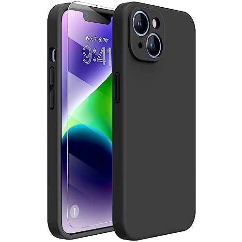 Shockproof liquid silicone case for iPhone 14 with tempered glass screen protector