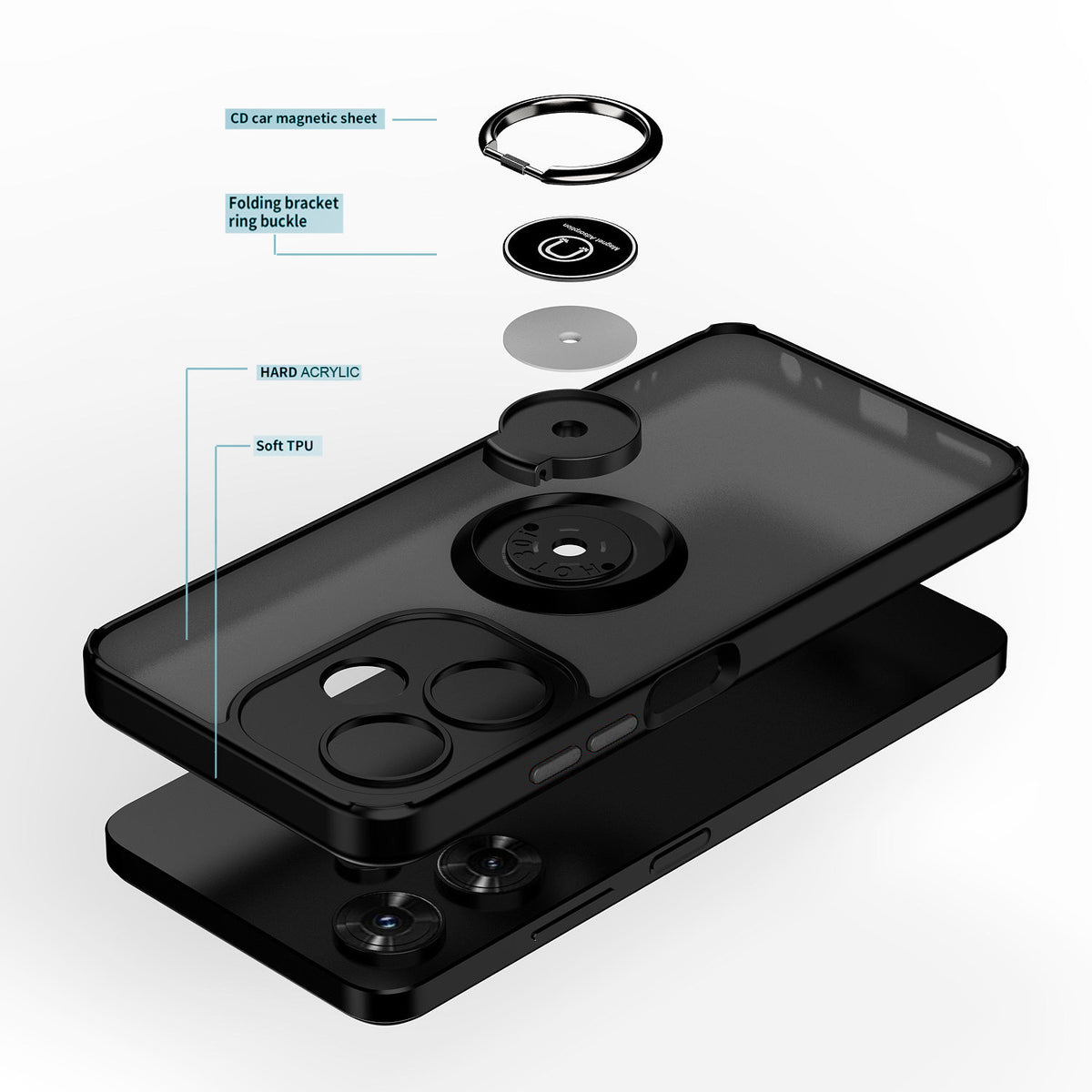 Hands-free foldable hidden stand phone case, slim flexible TPU cover for Infinix Hot 40