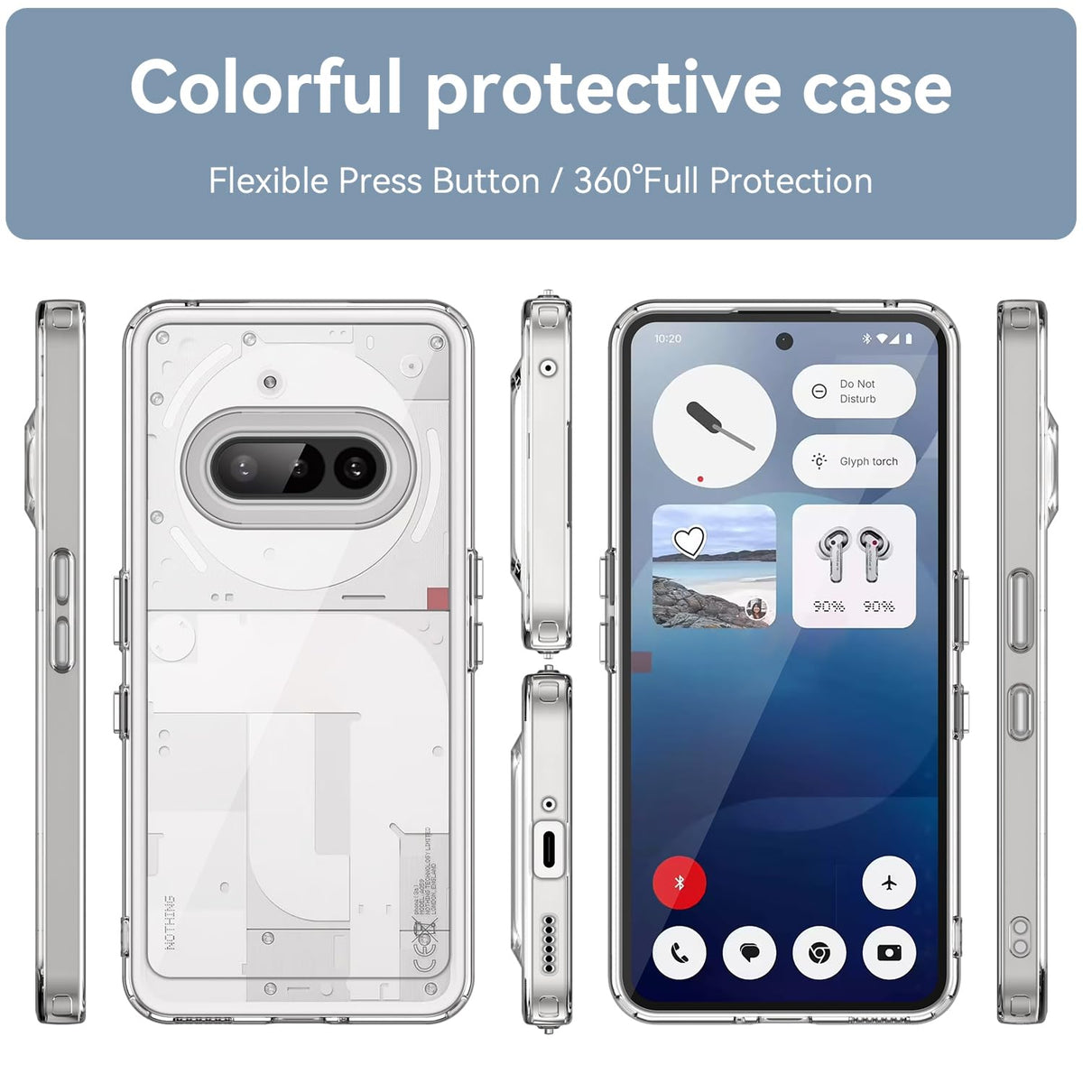 Nothing Phone 3a wearing a crystal clear premium TPU protective cover