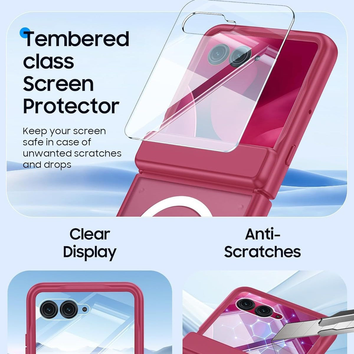 Translucent magnetic protective case for Motorola Razr 60 Ultra with screen protector