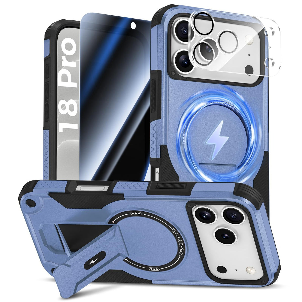 MagSafe Phone Case with Stand for iPhone 17 Pro Max, Anti-Peep & Lens Protector