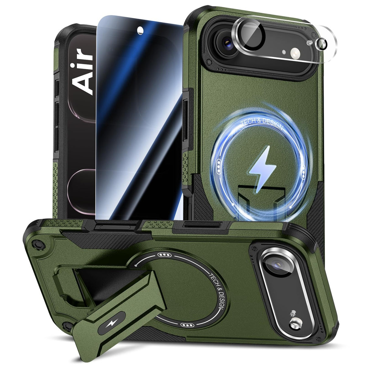 MagSafe Phone Case with Stand for iPhone 17 Pro Max, Anti-Peep & Lens Protector