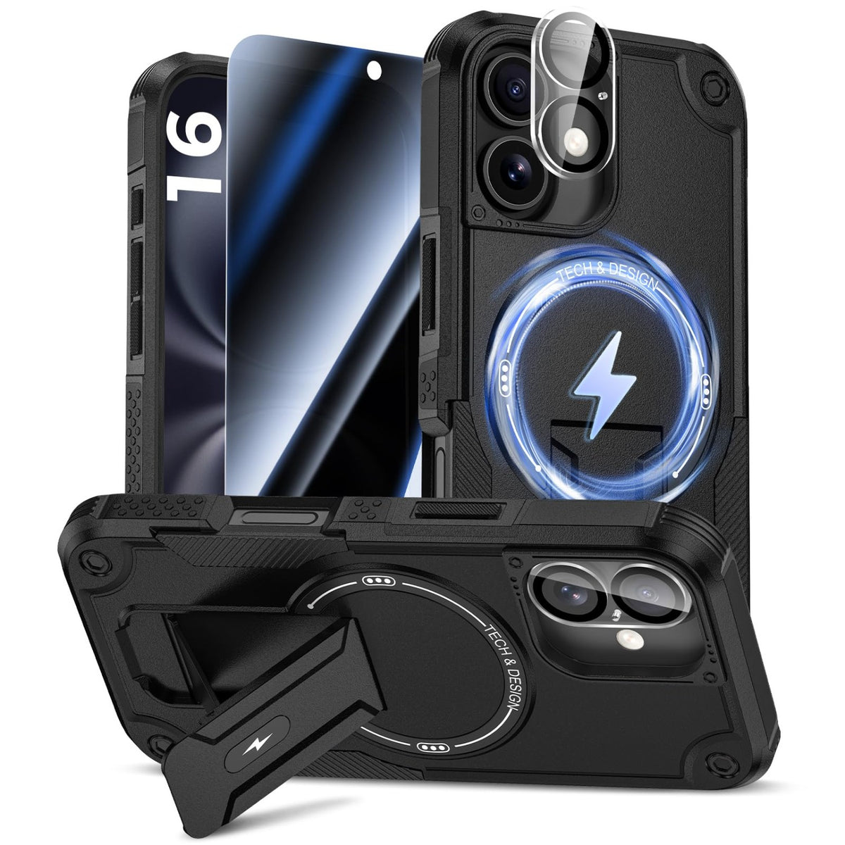 MagSafe Phone Case with Stand for iPhone 17 Pro Max, Anti-Peep & Lens Protector