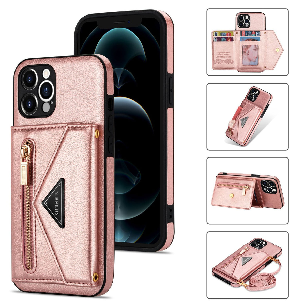 Leather Wallet Crossbody Phone Case for iPhone 16 Pro Max - Shockproo