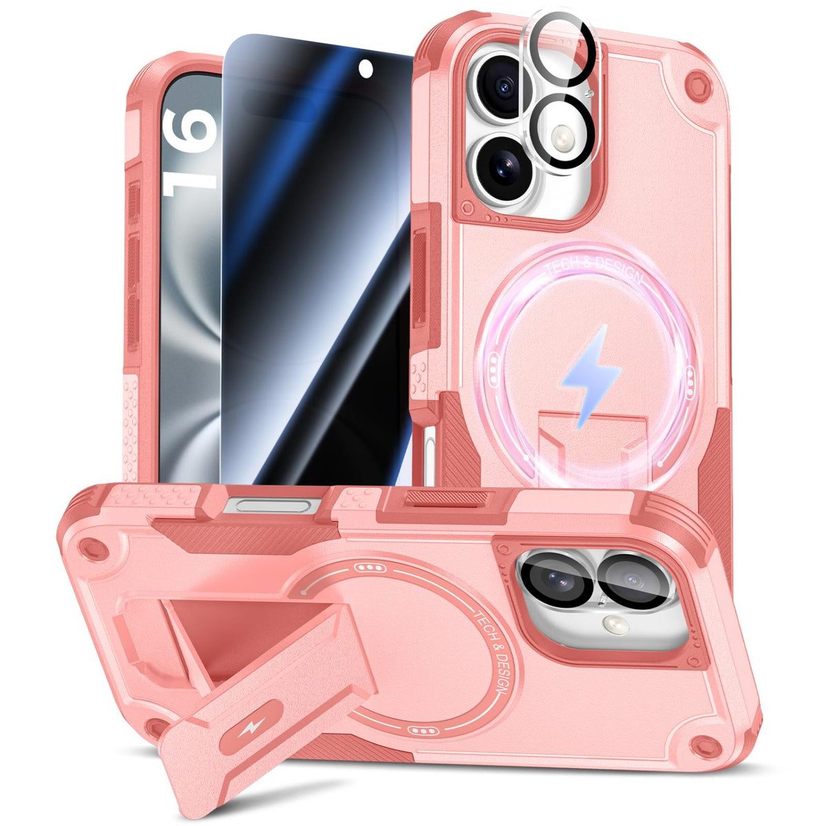 MagSafe Phone Case with Stand for iPhone 17 Pro Max, Anti-Peep & Lens Protector