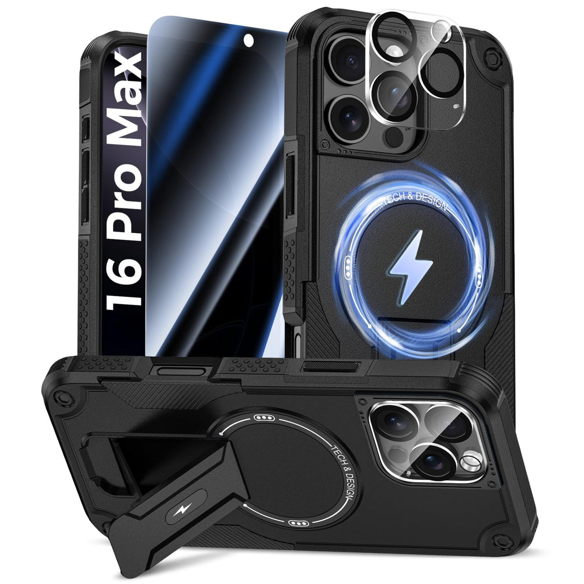 MagSafe Phone Case with Stand for iPhone 17 Pro Max, Anti-Peep & Lens Protector