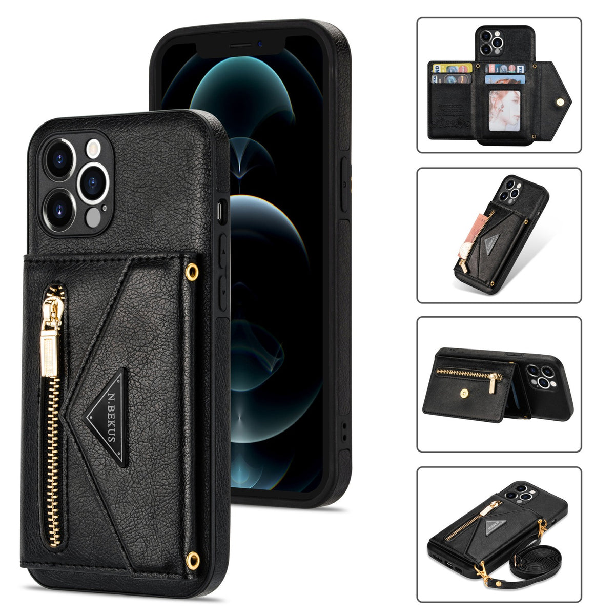 Leather Wallet Crossbody Phone Case for iPhone 16 Pro Max - Shockproo