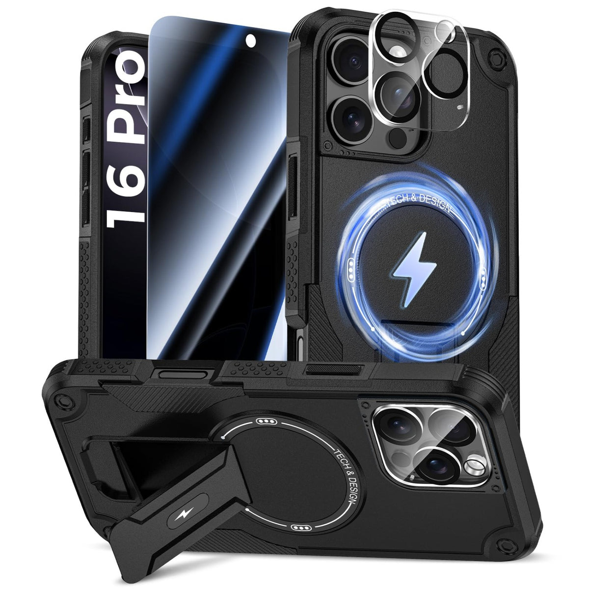 MagSafe Phone Case with Stand for iPhone 17 Pro Max, Anti-Peep & Lens Protector