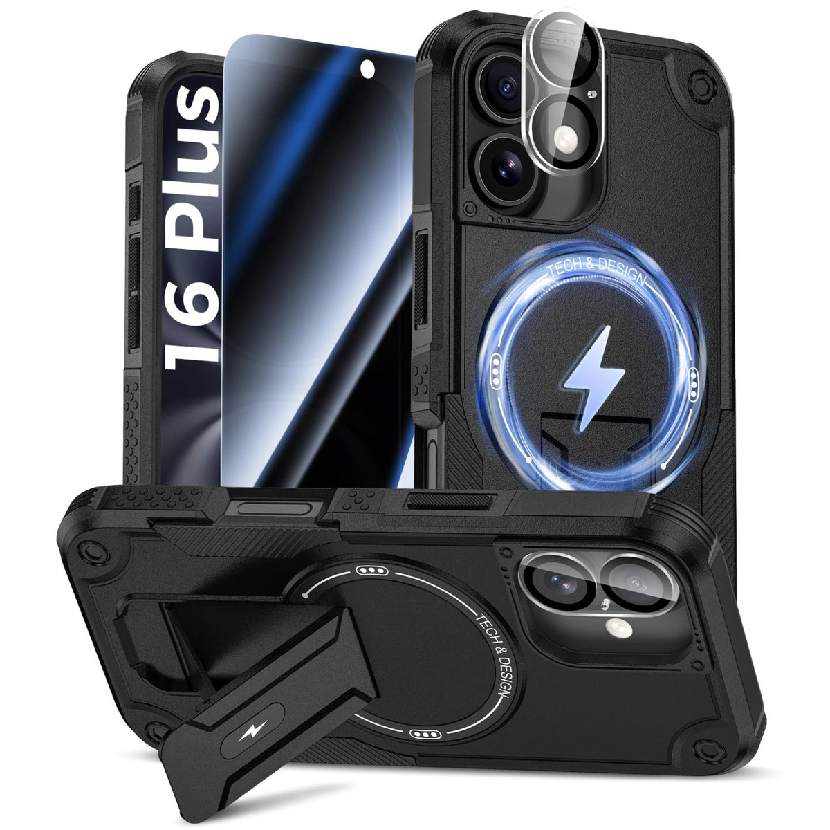 MagSafe Phone Case with Stand for iPhone 17 Pro Max, Anti-Peep & Lens Protector