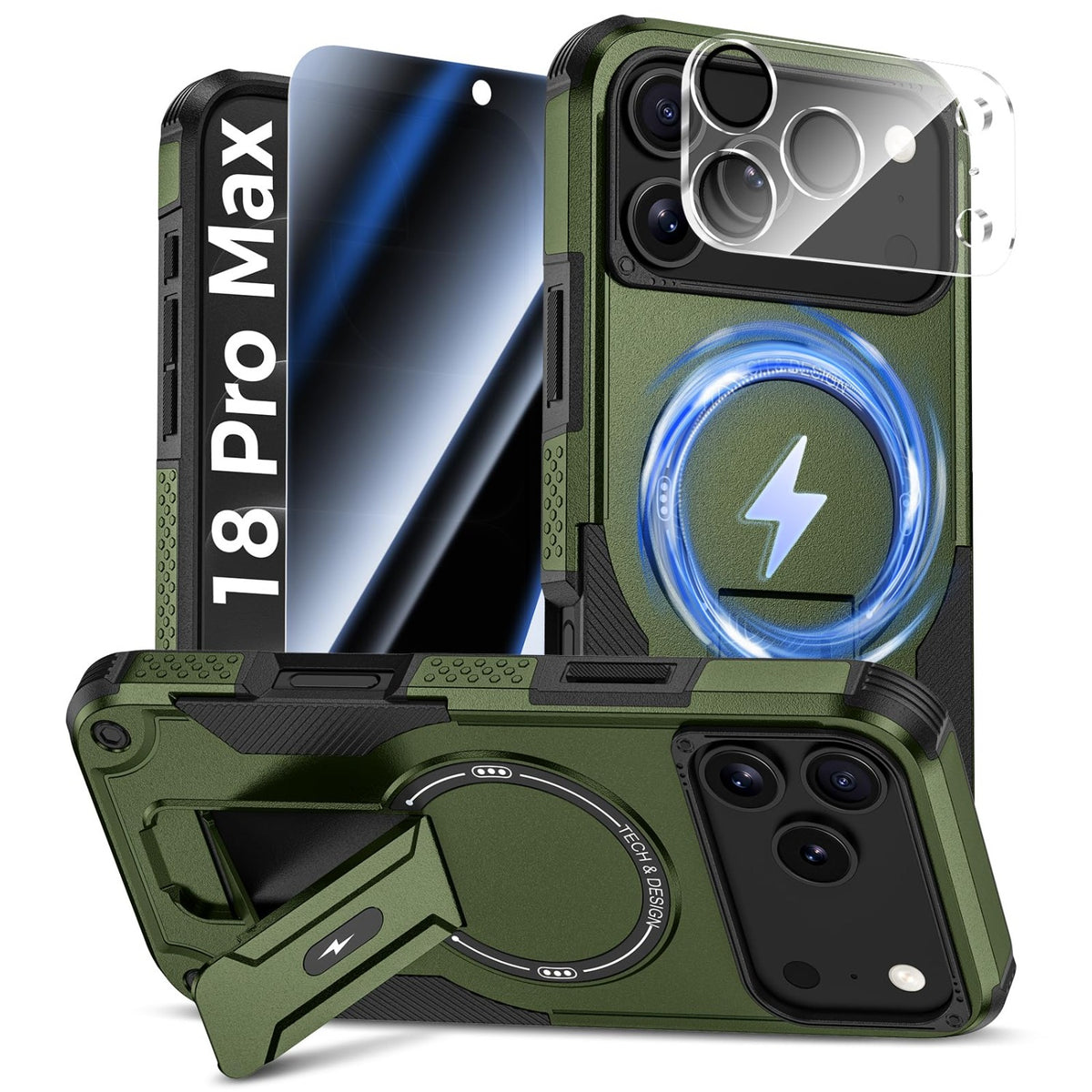 MagSafe Phone Case with Stand for iPhone 17 Pro Max, Anti-Peep & Lens Protector