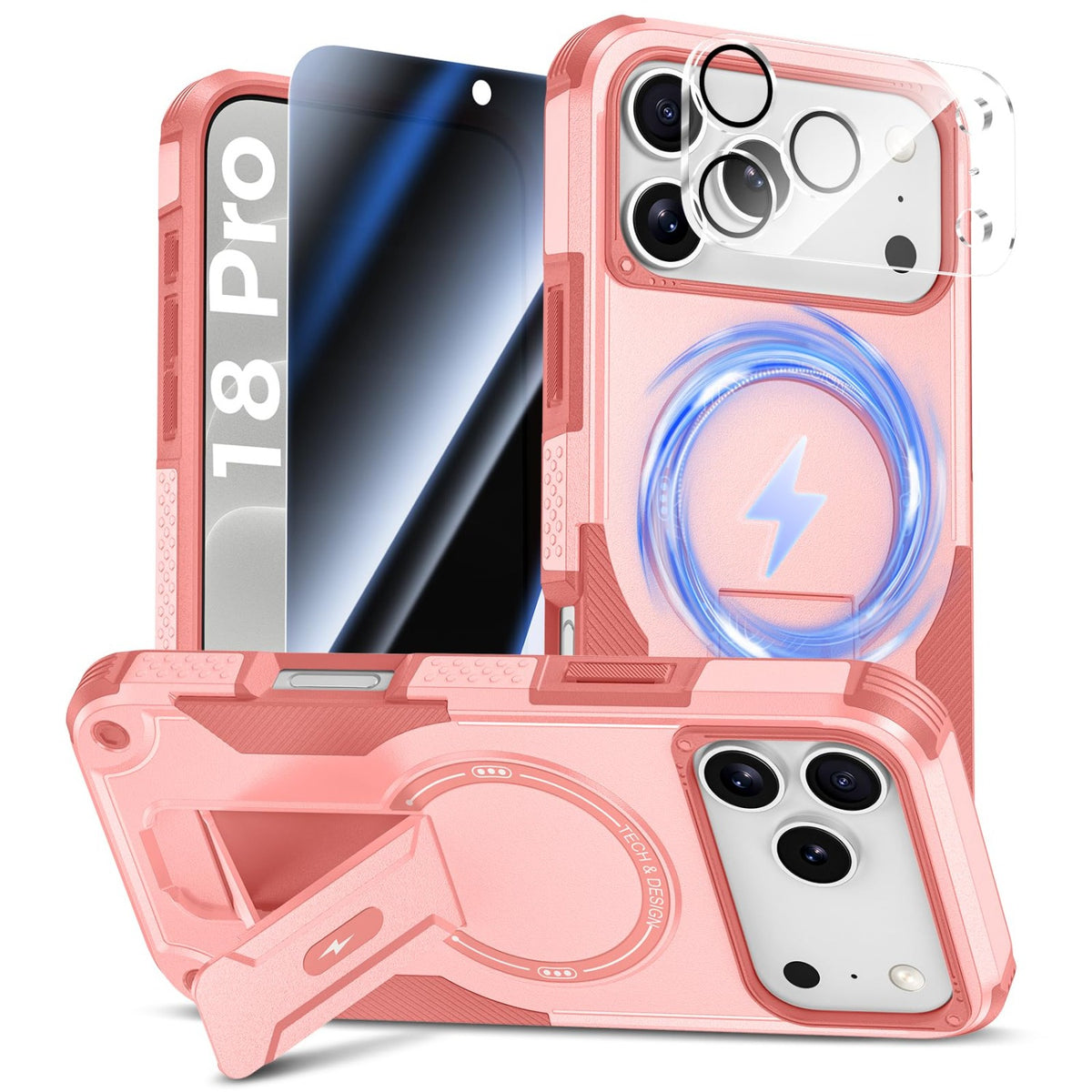 MagSafe Phone Case with Stand for iPhone 17 Pro Max, Anti-Peep & Lens Protector