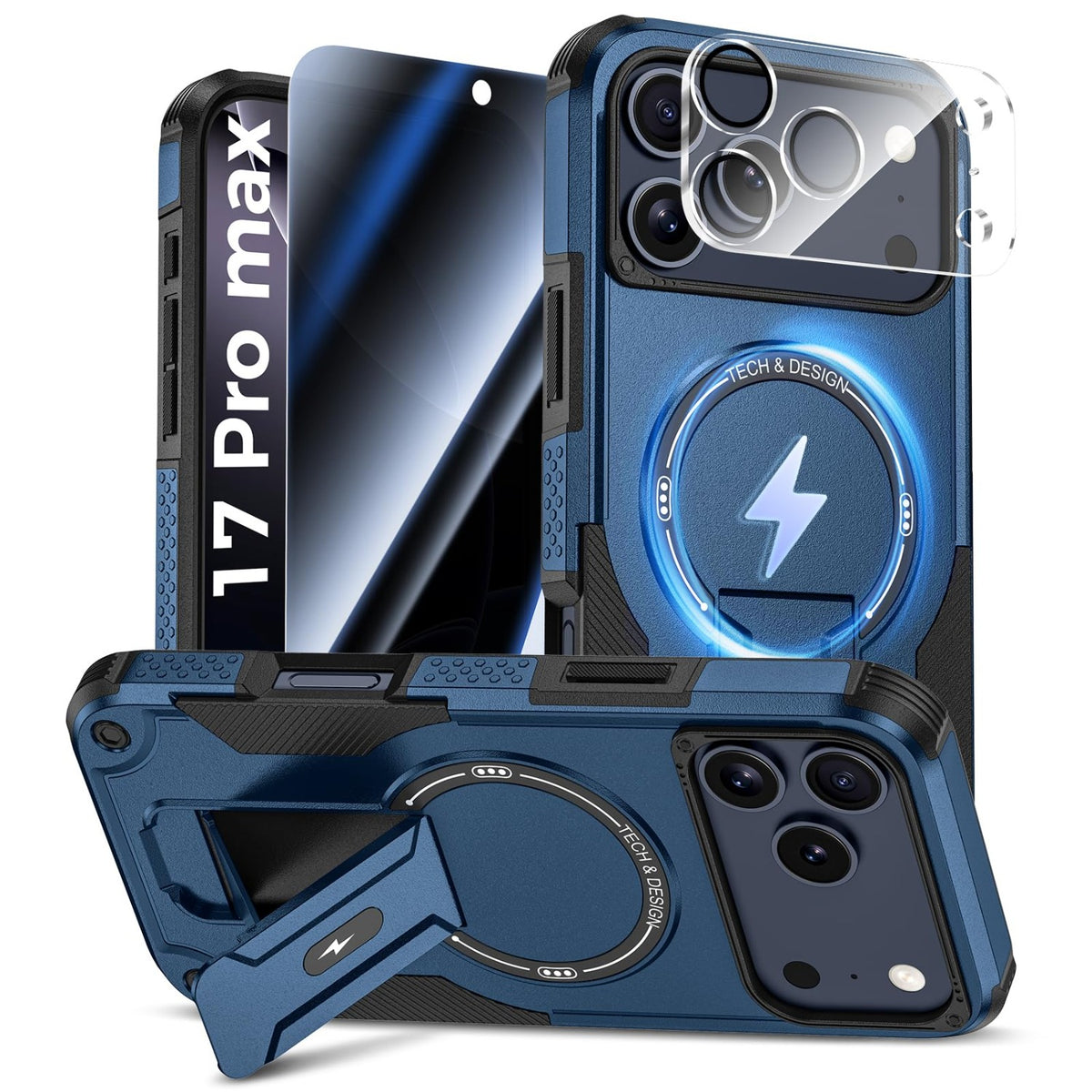 MagSafe Phone Case with Stand for iPhone 17 Pro Max, Anti-Peep & Lens Protector