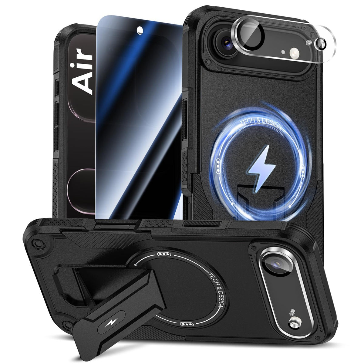 MagSafe Phone Case with Stand for iPhone 17 Pro Max, Anti-Peep & Lens Protector