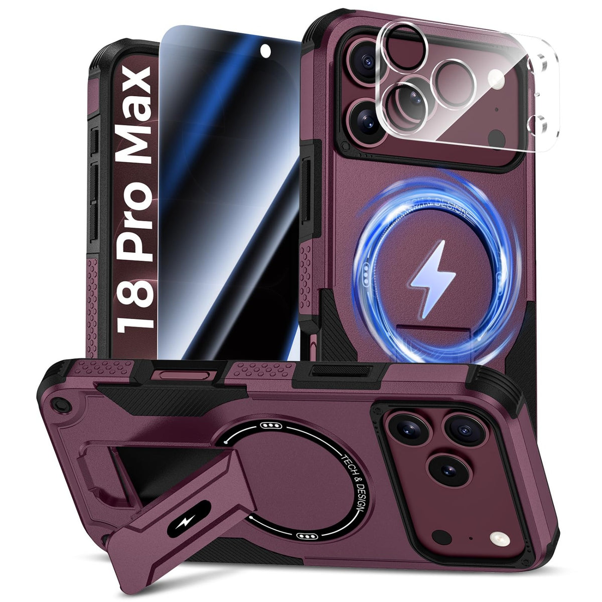MagSafe Phone Case with Stand for iPhone 17 Pro Max, Anti-Peep & Lens Protector
