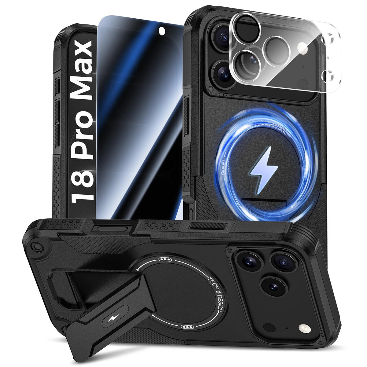 MagSafe Phone Case with Stand for iPhone 17 Pro Max, Anti-Peep & Lens Protector