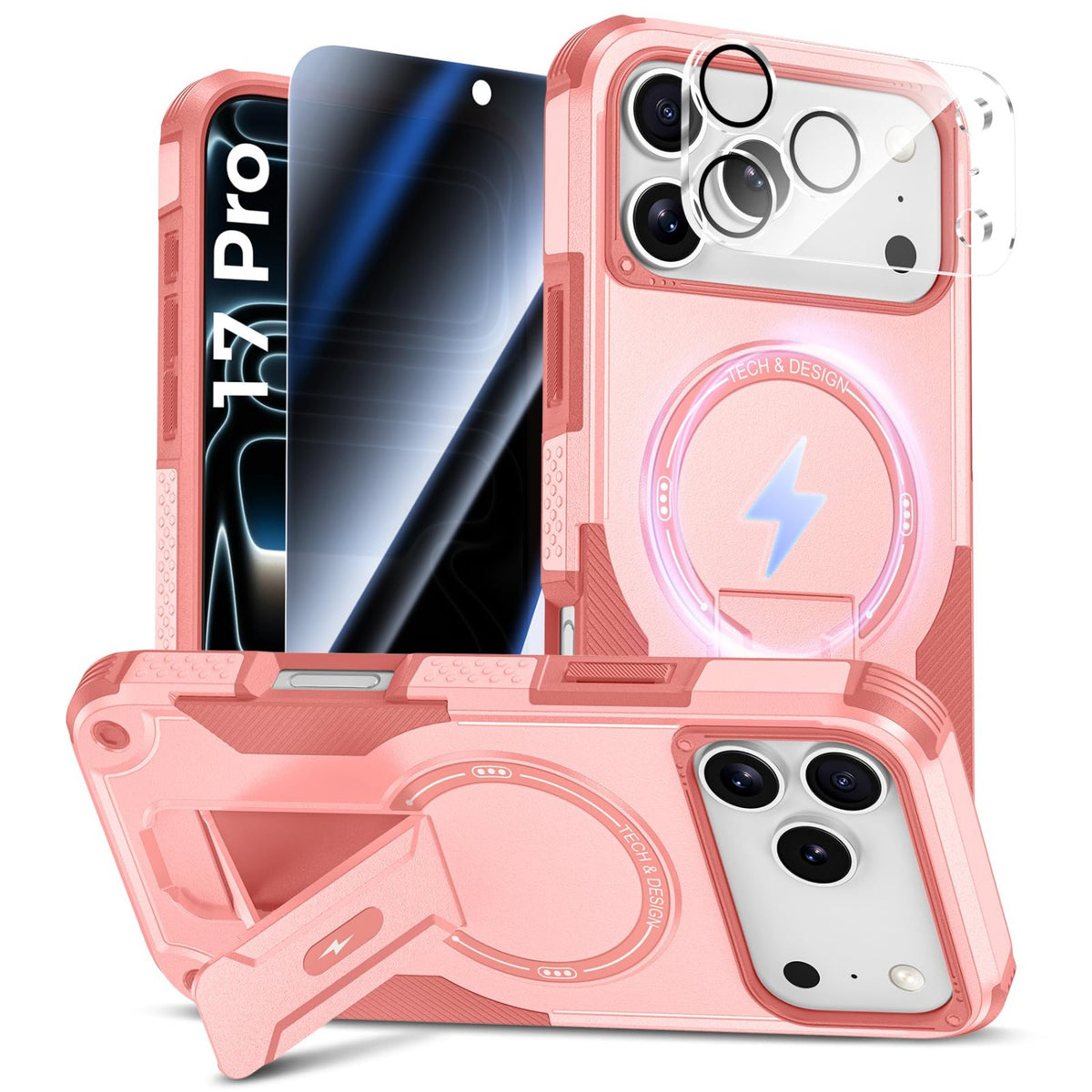 MagSafe Phone Case with Stand for iPhone 17 Pro Max, Anti-Peep & Lens Protector
