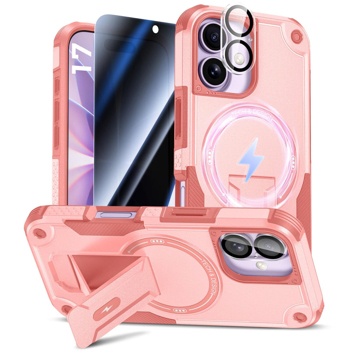 MagSafe Phone Case with Stand for iPhone 17 Pro Max, Anti-Peep & Lens Protector